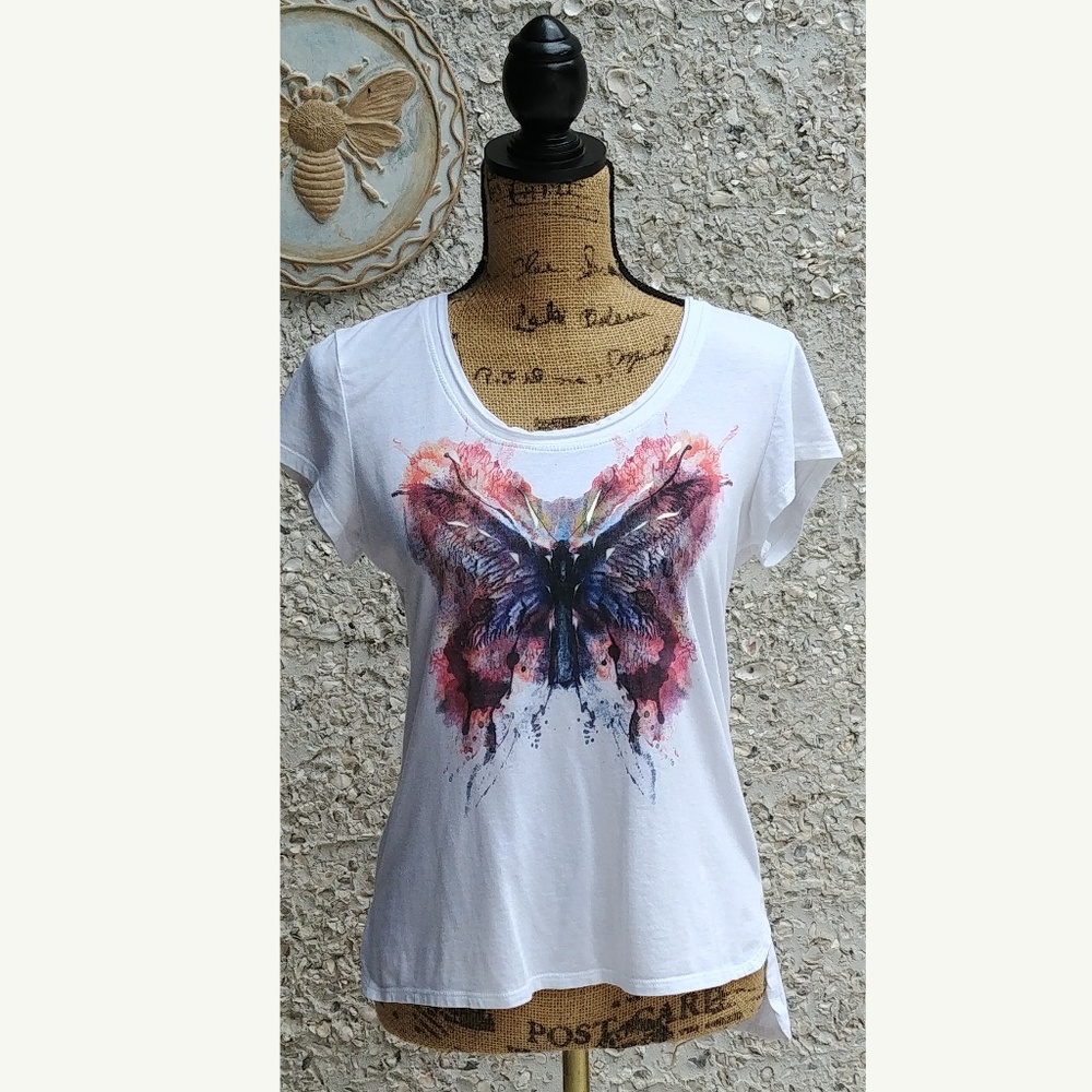 Butterfly print cap-sleeve tee